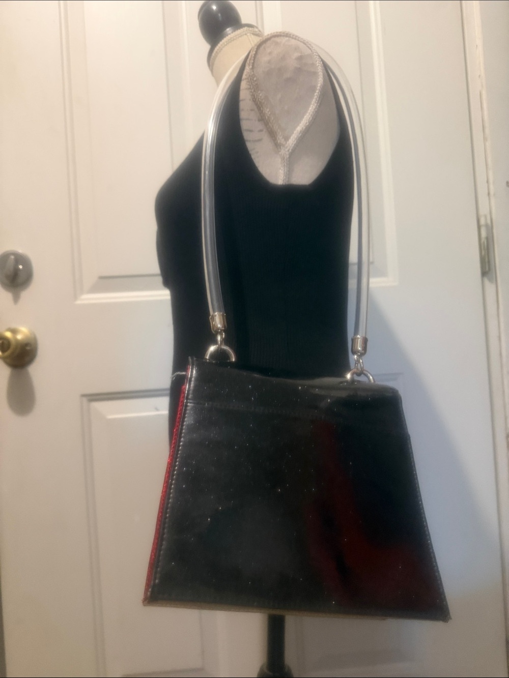 Black Red Silver Structured Women's Bag - Picture 3 of 6